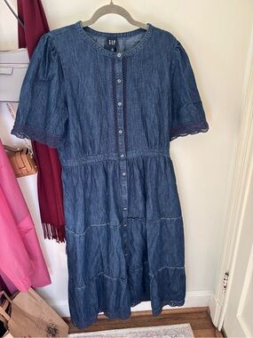 Gap Denim Tiered Midi Dress L Tall